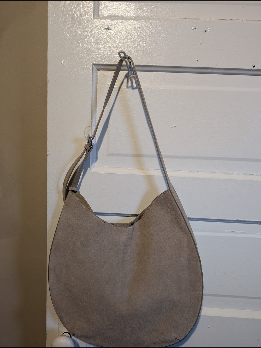 Mango MNG Taupe Genuine Suede Leather Minimalist Hobo Shoulder Bag - Picture 2 of 4